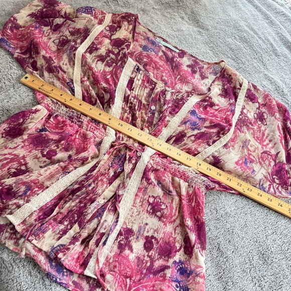 Fairy Womens XXL Pink Lace Trim Peasant Top Floral Boho Cottagecore Sheer 19914 - Picture 3 of 12